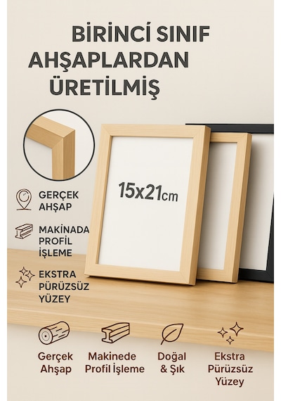 Ahşap Fotoğraf Çerçevesi 15x21 Cm 1. Sınıf Pürüzsüz Yüzey Masaüstü & Dekoratif
