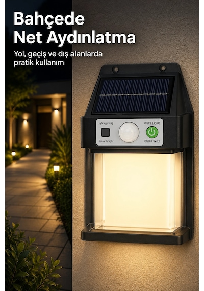 Güneş Enerjili Sensörlü Solar Aplik Dış Mekan Kapı Bahçe Balkon Garaj Duvar Işığı