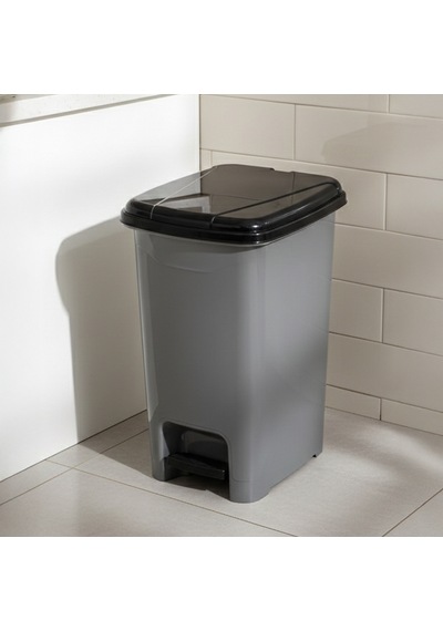 Porsima 0131 Pedallı Metalize Banyo Mutfak Çöp Kovası Siyah Kapaklı Slim Pedallı Çöp Kovası 25 Litre Siyah