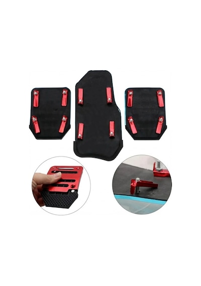 Universal Manuel Metal Pedal Seti 3 Parça Kırmızı