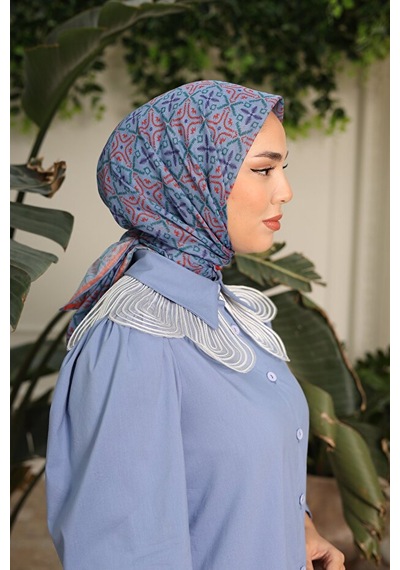 Silk Home Pusula Desen Soft Pamuk Eşarp Çelik Mavi