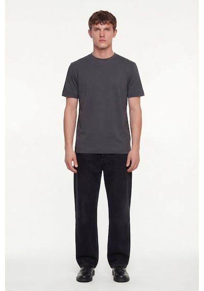 Sabri Özel Erkek Füme Normal Kesim Regular FitPamuk Dokuma Bisiklet Yaka Basic T-shirt