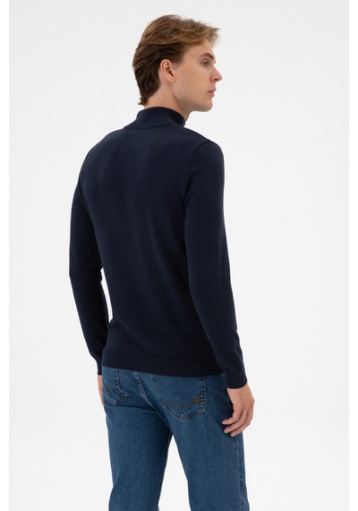 U.S. Polo Assn. Erkek Slim Fit Boğazlı Lacivert Melanj Basic Kazak 50313712-VR033