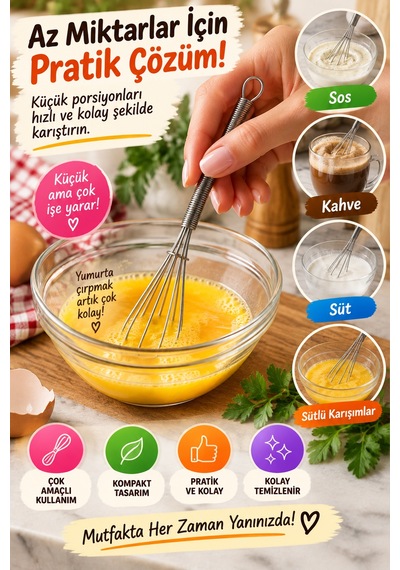6'lı Mini Çırpıcı Seti 13 Cm Paslanmaz Çelik Çay Kahve Yumurta Sos Karıştırıcı Yaylı Mutfak Çırpıcı Gümüş