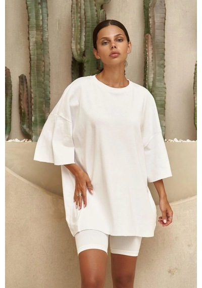 Startmore Kadın Oversize 3 İplik Penye Beyaz