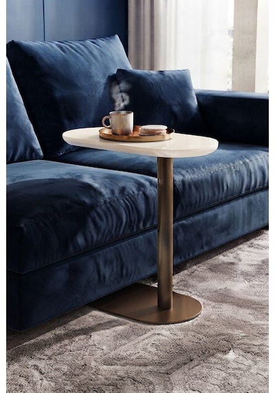 Vista Krem Renk Üst Tabla , Cappicino Renk Metal Ayaklı 3'lü Zigon Sehpa Seti Salon /koltuk Altı Sehpa Yan Sehpa - C Sehba Modern Sehba