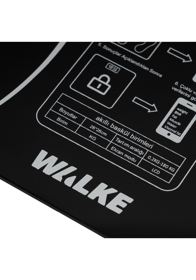 Walke Çok Fonksiyonlu Digital Baskül Yağ Su Kas Vücut Kitle Endeksi Kilo Ölçer Tartı Siyah