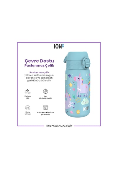 Ion8 - Paslanmaz Çelik Çocuk Suluk - Mavi Unicorn - 400 Ml - Sızdırmaz