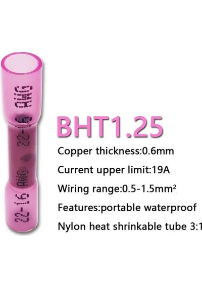 Koodmax - 10 Adet - Bht-1.25 Isıyla Daralan Makaron 19a 0.5-1.5mm² Su Geçirmez Konnektör - Pembe