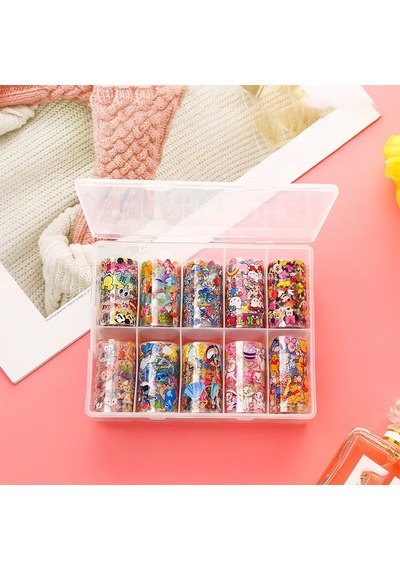 10lu Tırnak Süsleme Folyosu Çizgi Karakter Dizayn Nail Art Transfer Folyo