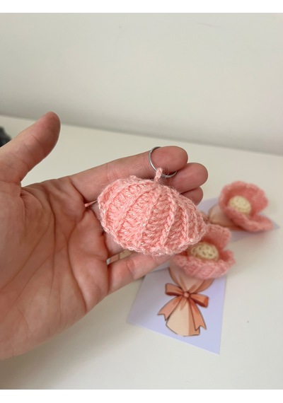 El Örgüsü İnci Detaylı Midye Anahtarlık/nişan Ve Nikah Hatırası 10'u Paket Pembe