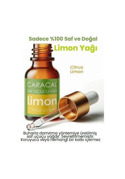 Caracal %100 Saf Limon Yağı Limon Kabuğu Uçucu Yağı 10ml Katkısız Ve Doğal Limon Yağı 10 ML