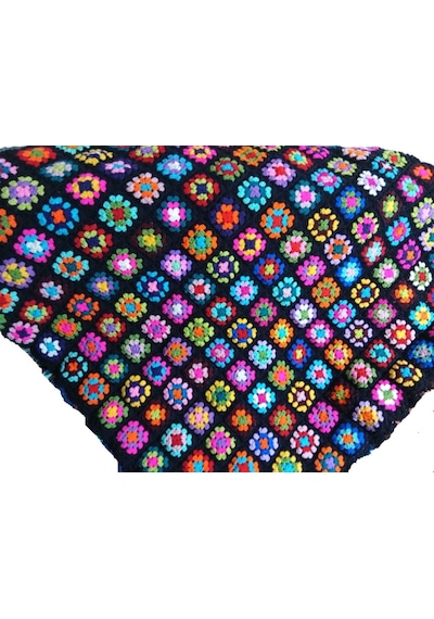 El Örgüsü Etnik Otantik Motifli Siyah Koltuk Şalı 100 Cm X 100 Cm Siyah - Çok Renkli