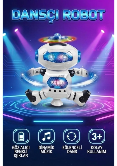 360 Derece Döner Tabanlı, Renkli Işıklı Ve Müzikli Kızılötesi Sensörlü Dansçı Robot