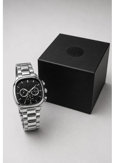 Erkek Gümüş Renk Metal Kordon Analog Kol Saati Siyah Kadran Takvim Göstergeli - Gümüş Çok Renkli 96587900