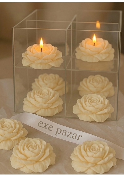 Exe Pazar Dekoratif Lavanta Kokulu Şakayık Çiçeği Mumu 5adet -hediyelik Nikah Söz Konsept Beyaz
