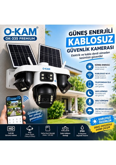 O-kam Pro 335 Premıum 4g Solar Güvenlik Kamerası Sım Kartlı 7/24 Kayıt