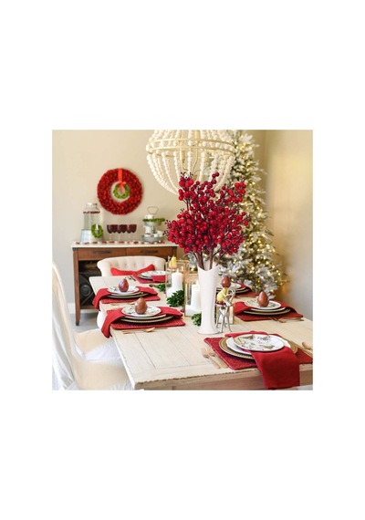 2 Adet El Yapımı Kokina Red Berry Yılbaşı Süs , Ev Parti Kış Noel Yılbaşı Süsü T107