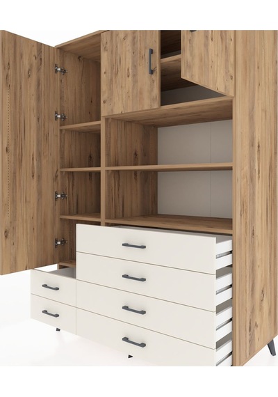 Kronos Dolap 8 Raflı 6 Çekmeceli 3 Kapaklı 132x59x195 Çam-çam... Çam