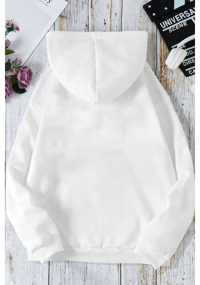 Silüet Baskılı Oversize Sweatshirt Beyaz