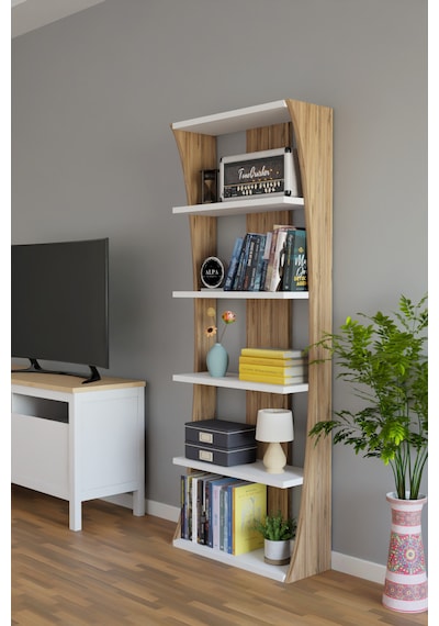 İskandinav Tasarım Çok Raflı Kitaplık 150x50x22 Cm Modern Dekoratif Raf Ünitesi Atlantik Çam - Beyaz İskandinav Tasarım Çok Raflı Kitaplık 150x50x22 Cm Modern Dekoratif Raf Ünitesi Atlantik Çam - Beyaz