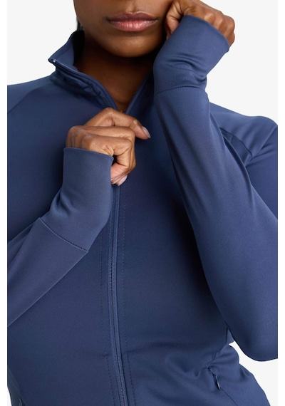 Defacto Defactofit Fitted Vücuda Oturan Ultra Soft Dik Yaka Çift Cepli Parmak Detaylı Fermuarlı Spor Hırka B3985ax25auın231 Indigo