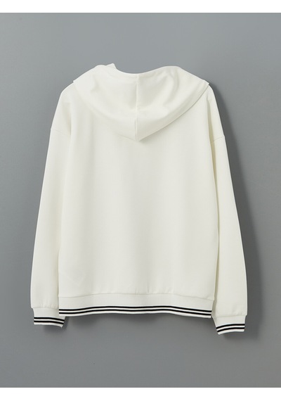 Lcwaıkıkı Classic Ekru Kapüşonlu Oversize Kadın Fitilli Tişört