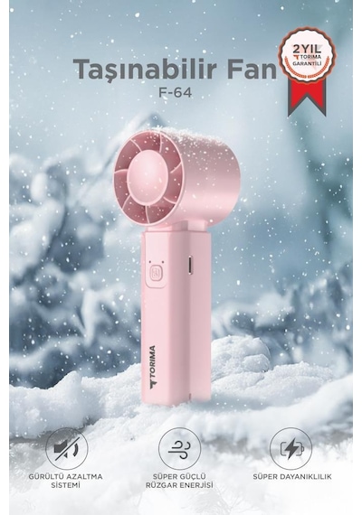Şarjlı El Vantilatörü Fener Özellikli Taşınabilir Mini Fan F64 Pembe