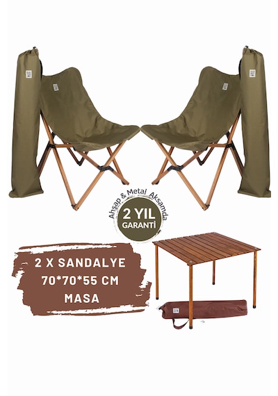 Bag The Joy Ahşap Masa Sandalye Seti Kahverengi-haki- 70 70 55cm