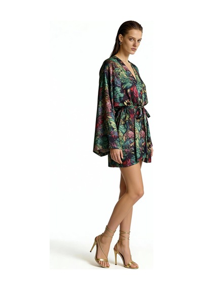 Fumee Alora Kısa Saten Sabahlık / Kimono Çok Renkli