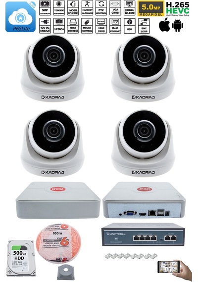4 Kameralı Ip Dome Güvenlik Kamerası Seti Kdj-4s-1d-ıp-v0