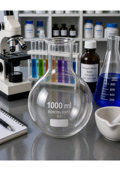 Balon Kısa Boyunlu Dibi Düz Borosilikat 1000 Ml