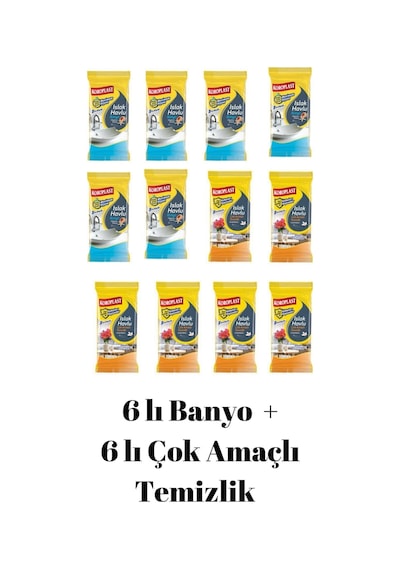 Koroplast Islak Havlu Çok Amaçlı Ferah Kokulu 6 Adet + Banyo Okyanus Kokulu 6 Adet