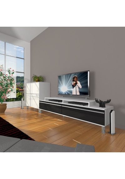 Decoraktiv Ekoflex On Mdf Krom Ayaklı Tv Ünitesi Tv Sehpası Beyaz - Siyah