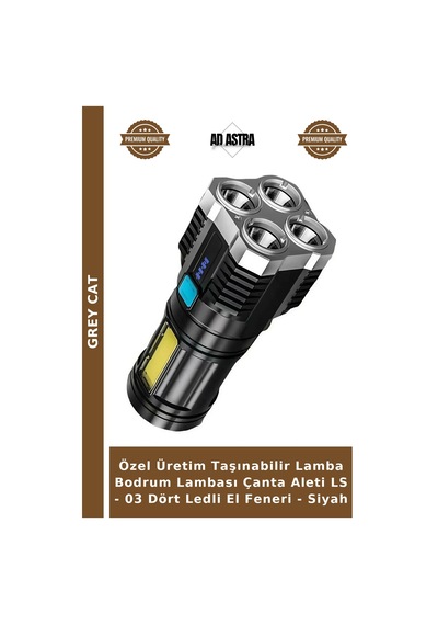 Özel Üretim Taşınabilir Lamba Bodrum Lambası Çanta Aleti Ls - 03 Dört Ledli El Feneri - Siyah