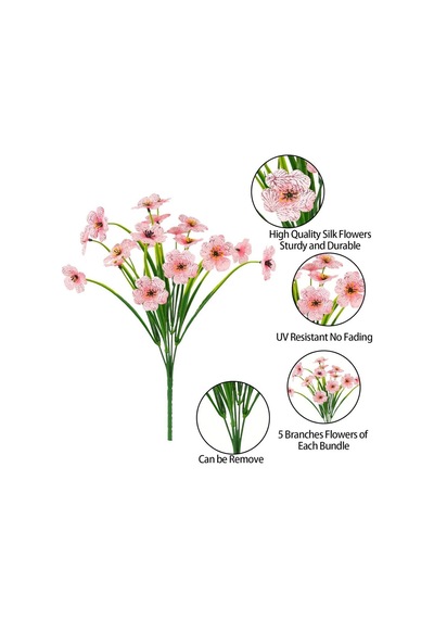 6lı Set Yapay Çiçek Sazlı Mine Pembe Renk 5 Dallı 33cm