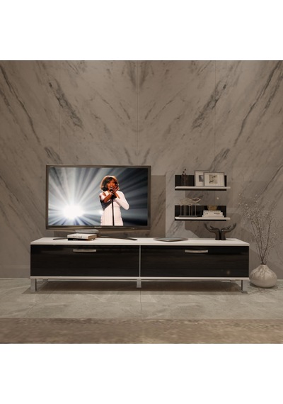 Decoraktiv Eko 4 Slm Std Krom Ayaklı Tv Ünitesi Tv Sehpası Beyaz - Siyah