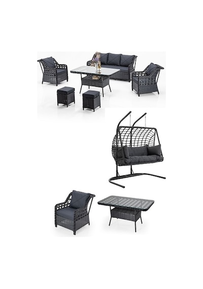 Dora Garden Home Ecem 7 Kişilik Rattan Bahçe Mobilyası Ve 2 Kişilik Rattan Salıncak Seti-antrasit Dora Garden Home Ecem 7 Kişilik Rattan Bahçe Mobilyası Ve 2 Kişilik Rattan Salıncak Seti-antrasit