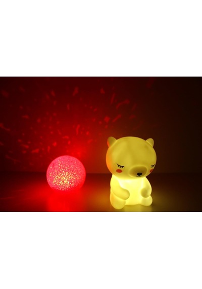 Işık Kasabası 138 Sarı Ayıcık Ve Yansımalı Kızıl Küre Sevimli Ayıcık Damla Silikon Top Led Gece Lambası Sarı