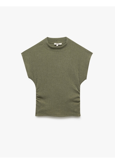 Koton Slim Fit Dokulu Dik Yaka Kolsuz Tişört Haki 5sak50155ek Haki