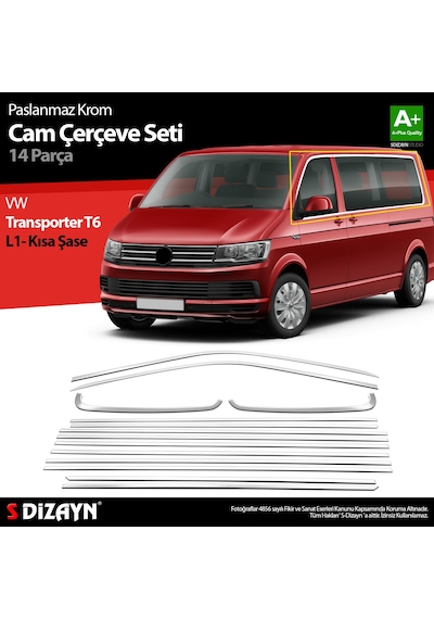 S-dizayn Vw Transporter T6 Kısa Şase Krom Cam Çerçeve Seti 2015-2025 Tek Sürgü