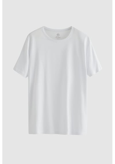 D's Damat Bisiklet Yaka Pamuklu Nefes Alabilen T-shirt Beyaz