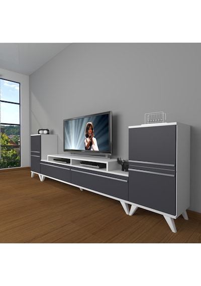 Decoraktiv Ekoflex On2 Mdf Retro Tv Ünitesi Tv Sehpası Beyaz - Antrasit