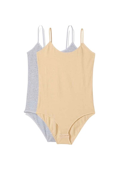 Royaleks 2 Adet İp Askılı Kadın Çıtçıtlı Body Gri Ve Ten Çok Renkli