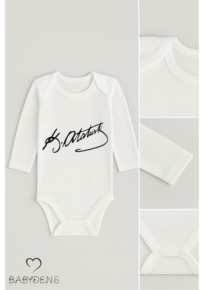 Babyden's Atatürk Temalı 3 Lü Bebek Body Seti %100 Pamuk Uzun Kollu Çıtçıtlı Zıbın Body Beyaz