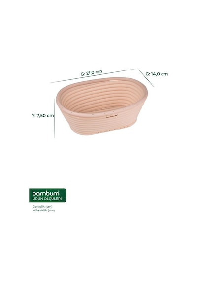 Bambum Puder - Ekmek Mayalama Sepeti Oval 21 Cm Ahşap