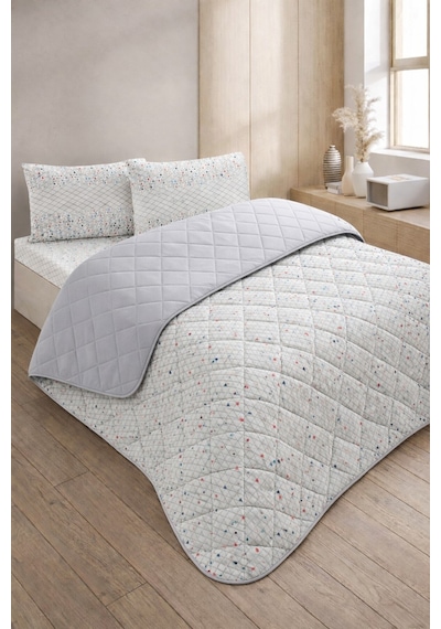Formeya Kapitoneli Çift Kişilik Desenli Pike - Yatak Örtüsü Takımı 200x230 Cm - 2 Adet Yastık Kılıflı Gri