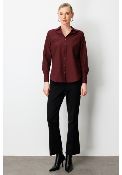 Ekol Kadın Polo Yaka Pamuklu Gömlek 3049 Bordo Bordo