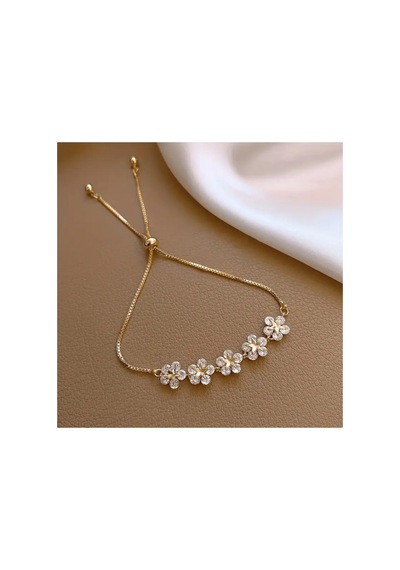 Flower Zirkon Taşlı Asansörlü Ayarlanabilir Şık Altın Renkli Gold Bileklik