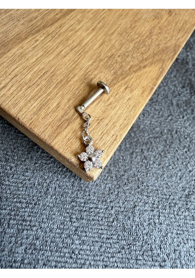 316 L Cerrahi Çelik Papatya Sallantı Zirkon 6x1.2mm Çelik Labret Piercing Gümüş